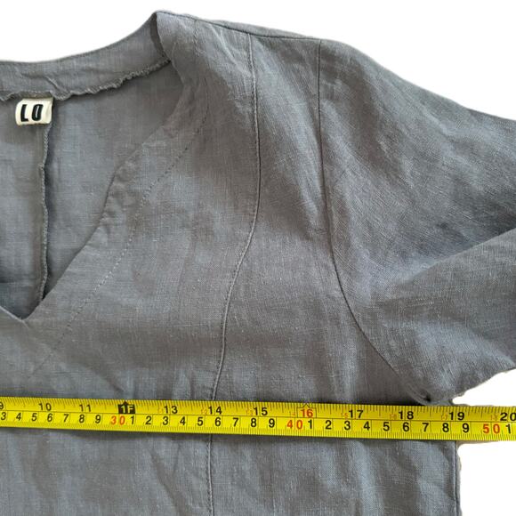 Lenok Len Ok 3/4 Sleeve 100% Linen Blue Tunic V Neck Dress w Pockets Size XS - Picture 3 of 6